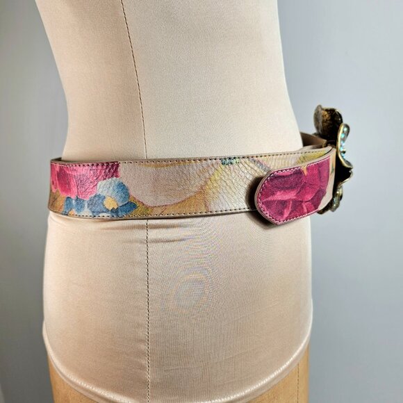 Leatherock Floral Leather Belt with Rhinestone Flower Buckle main image 4